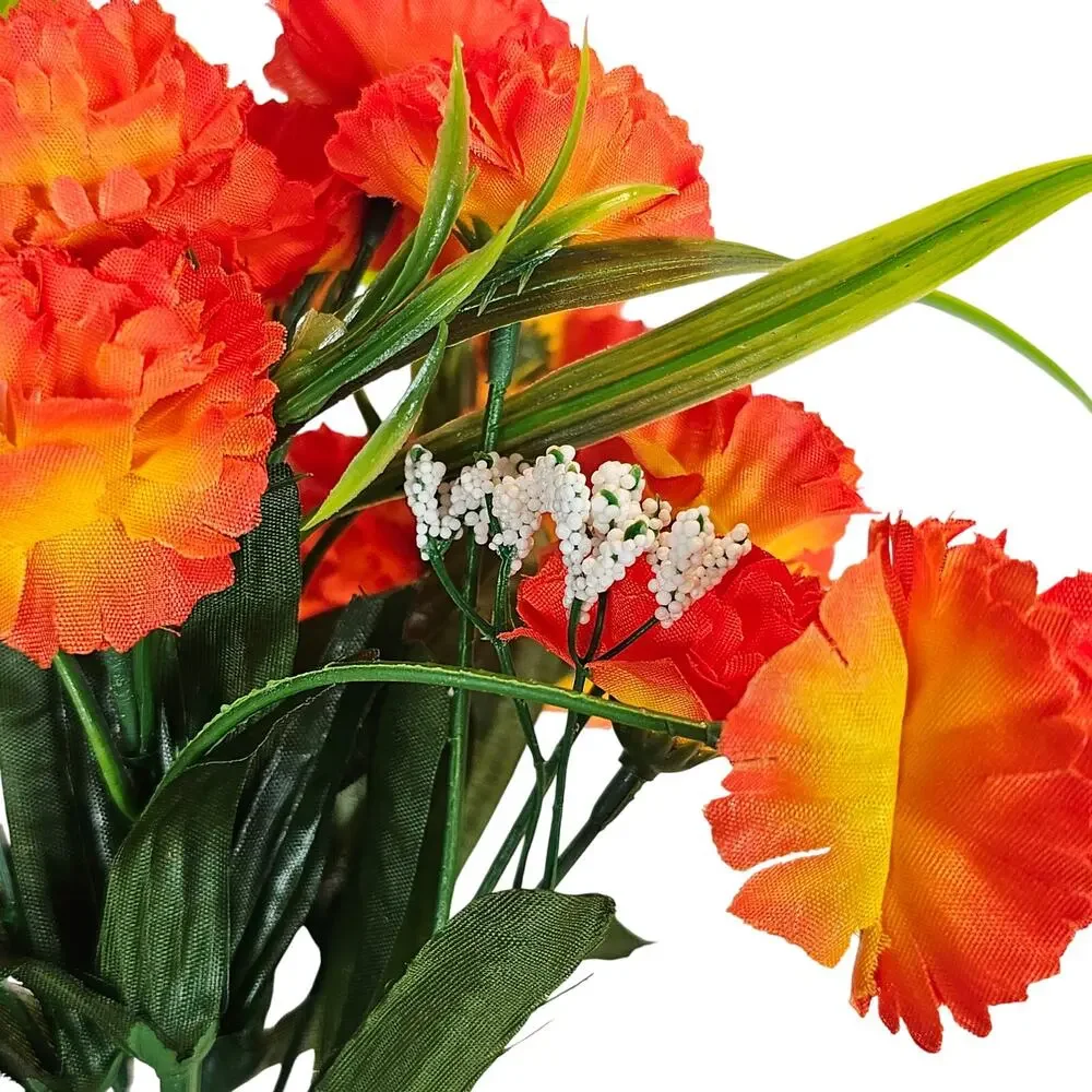 Orange Artificial Carnation Flower Bushes Faux Floral Greenery 11